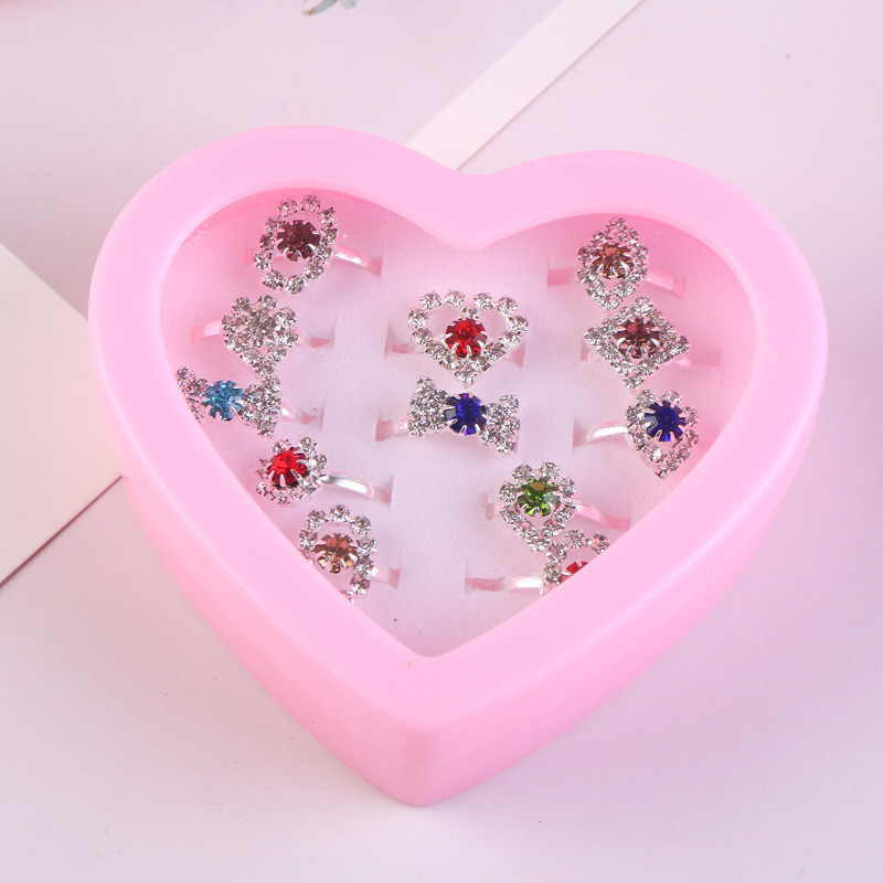 Children's Diamond Ring Exquisite Flash Adjustable Ring Love Box Set 36 Cartoon Girl Jewelry