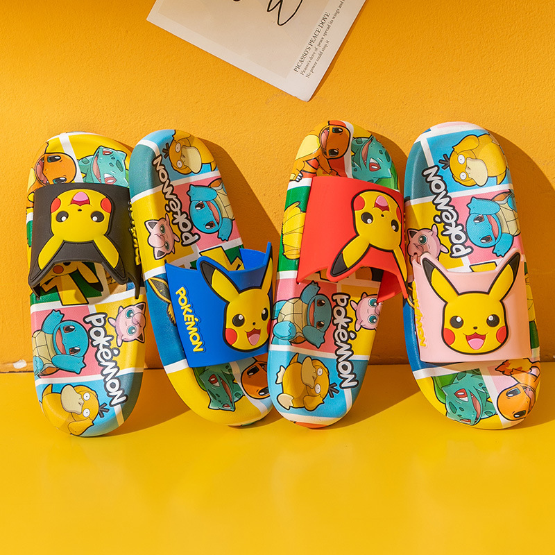 Pokemeng Pikachu Children's Slippers Summer Boys and Girls Indoor Non-Slip Soft Bottom Sandals Cartoon Cute