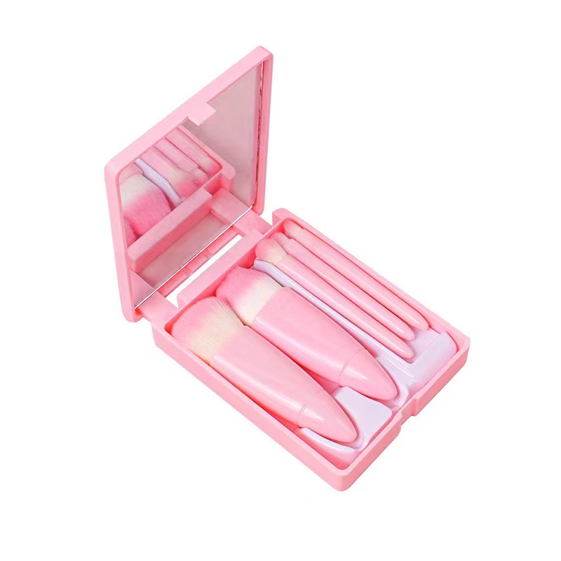 Portable 5 pts Makeup Brush Travel suit with Mirror Mini Multifunctional Powder Brush Foundation Eye Shadow Brush