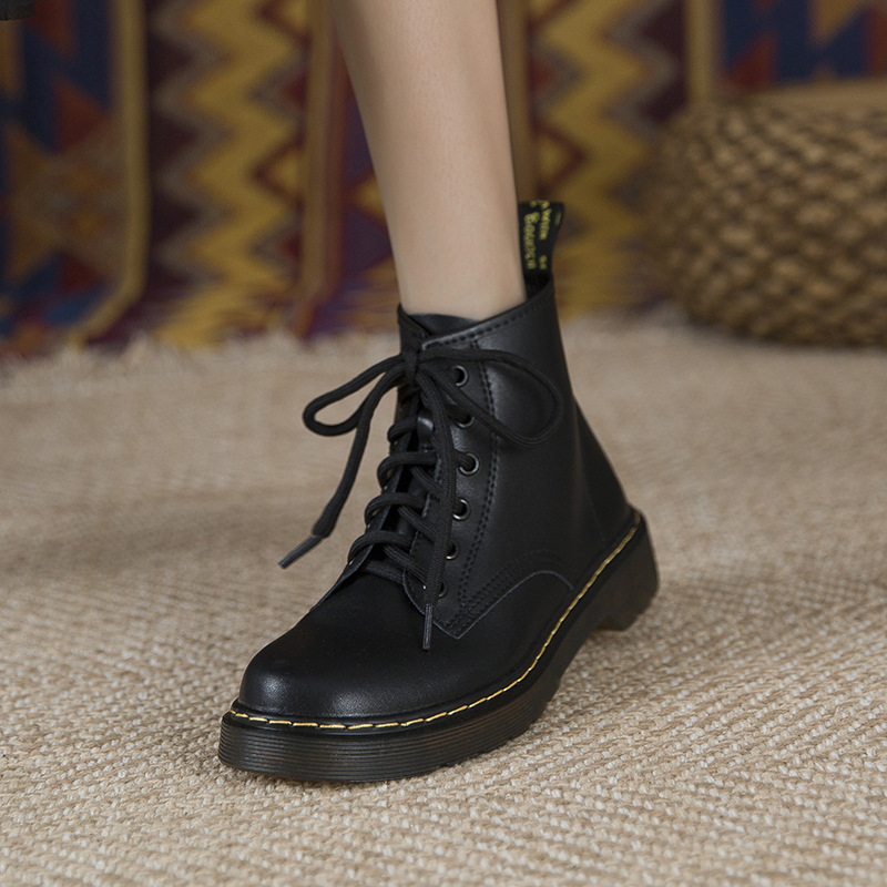 Genuine Leather Martin Boots Women's Black Eight-hole Six-hole Lace-up British-style Mid-length Boots Women's Couple Motorcycle Boots Women's 1460