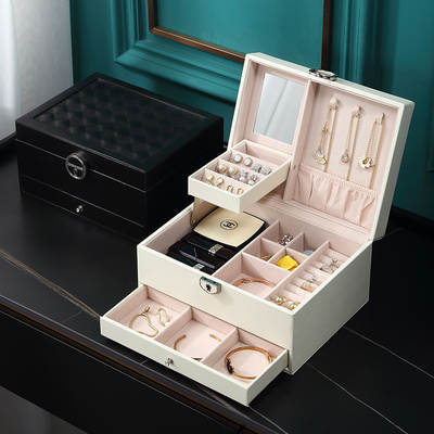 Korean version of large capacity cross-border jewelry box three-layer drawer jewelry cosmetic box earrings earrings storage box wholesale