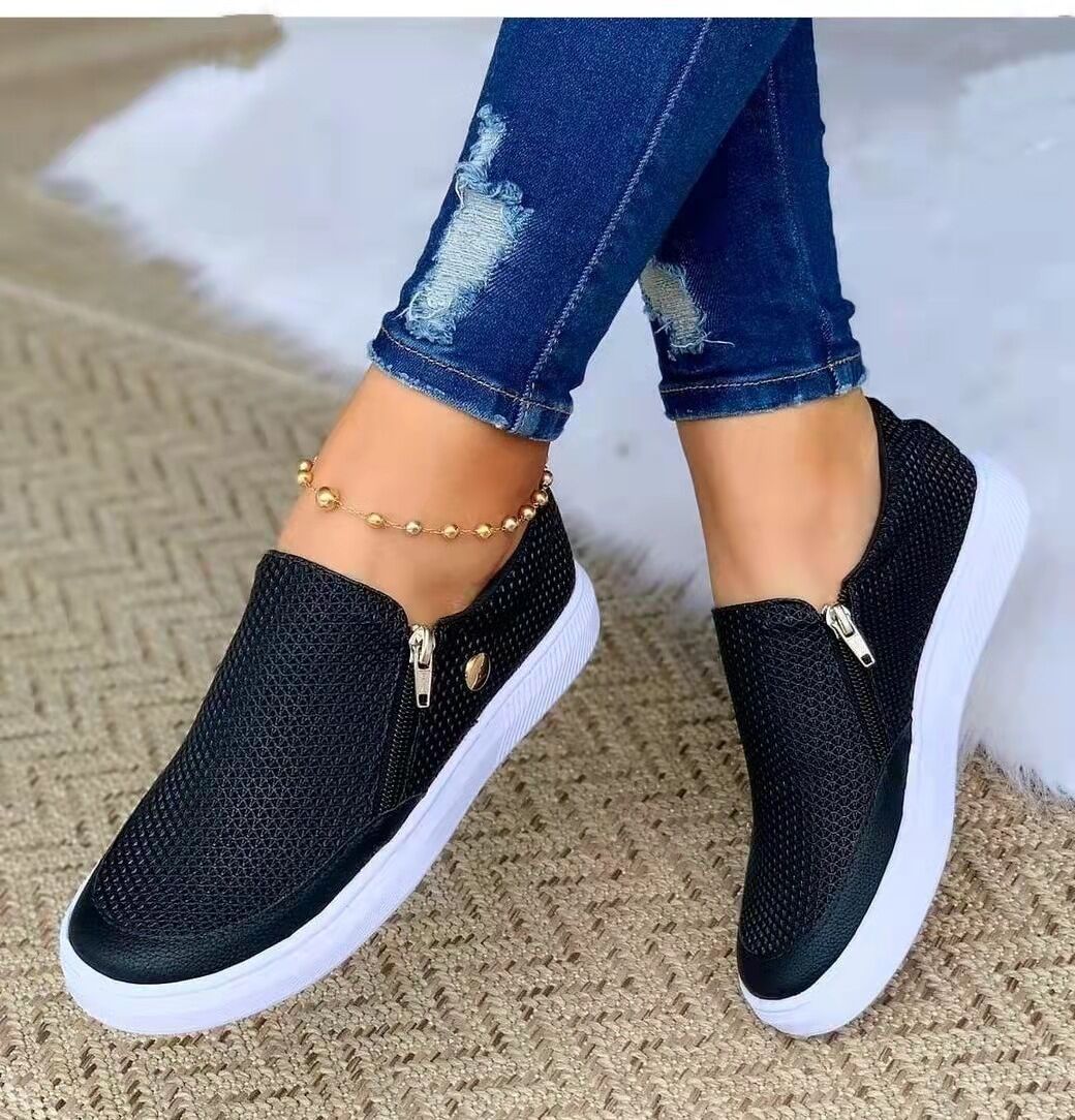 Autumn 2021 foreign trade large size casual fashion shoes AliExpress zipper shoes flat shoes 36-43 spot