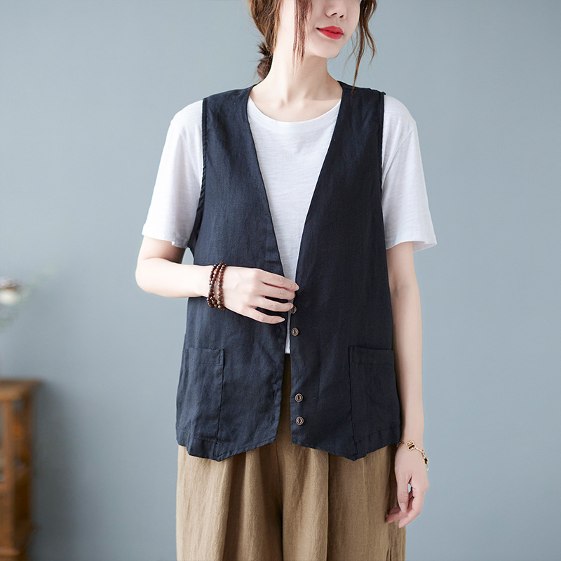 Real Shot 2022 Summer Short Sleeveless Vest Vest Women's Vest Outer Wear Casual Loose Women's Waistcoat