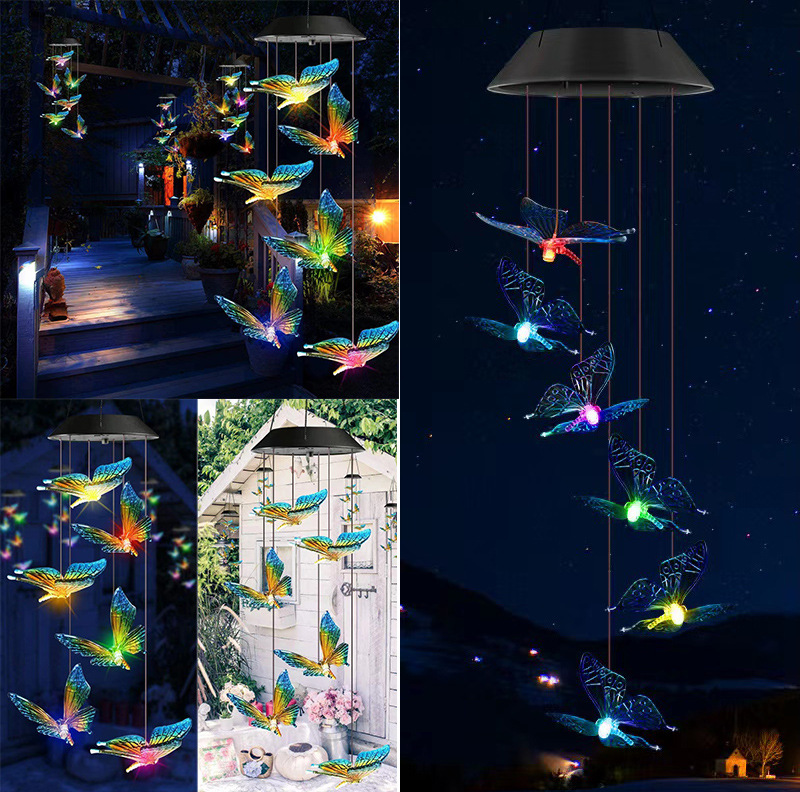 Solar wind bell lamp balcony terrace decorative chandelier outdoor waterproof particle ball and other landscape decorative lights
