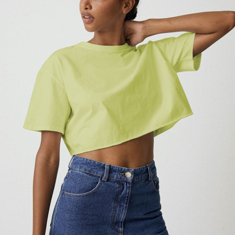 Foreign Trade American Spice Girls Short-sleeved T-shirt Women's Summer Heavy Cotton Short Navel Crewneck Sports T-shirt Top