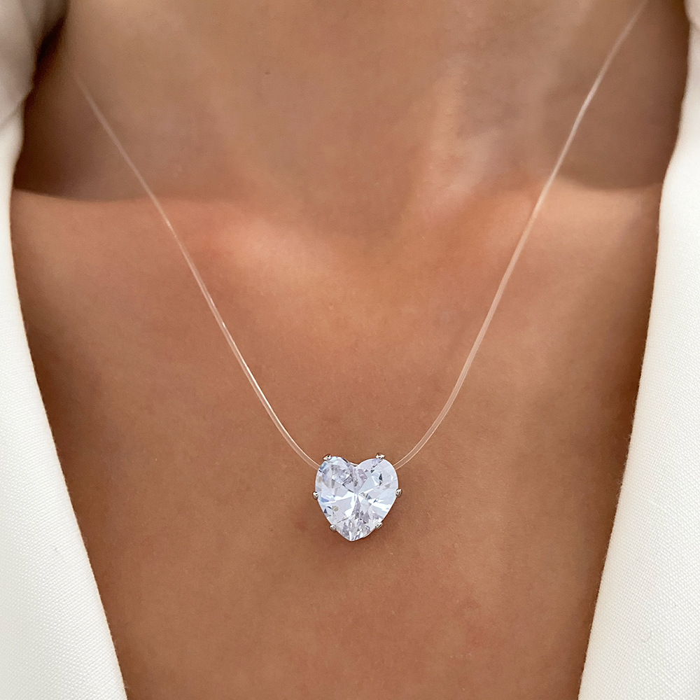 Cross-border new transparent invisible fishing line necklace personality temperament zircon love clavicle chain mermaid tears necklace tide