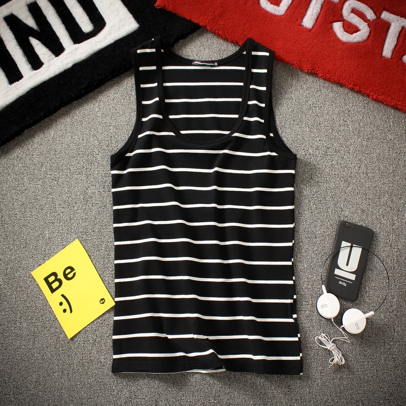 Men's vest youth breathable summer trendy tight slim Korean style striped waistcoat sleeveless T-shirt fashion brand