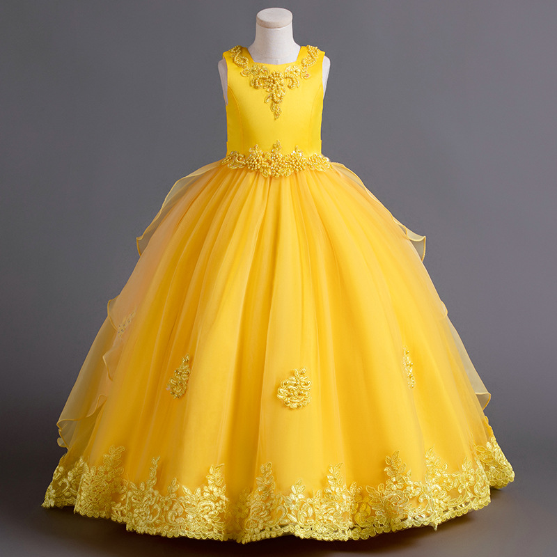 Children's princess dress summer wedding dress dress medium and large children's clothing performance dress long dress fluffy tail dress flower children's clothing