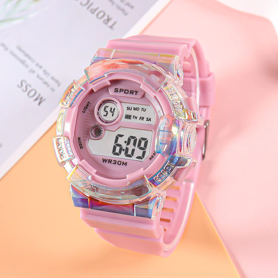 Hot new student electronic watch macaron gradient color watch outdoor waterproof multifunctional sports electronic watch
