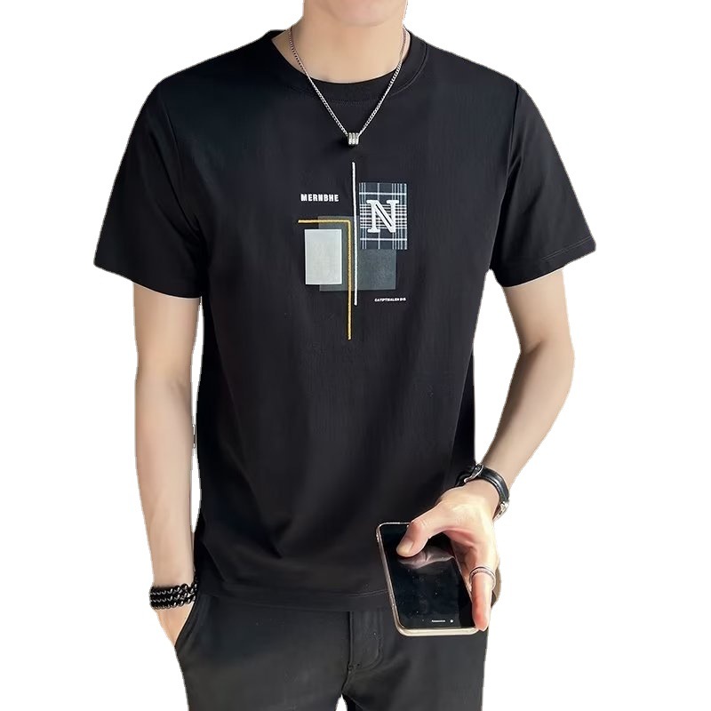European Men's 2023 New Short-sleeved T-shirt Men's Trendy Brand Simple Printed T-shirt Round Neck Summer Short-sleeved Men's T-shirt