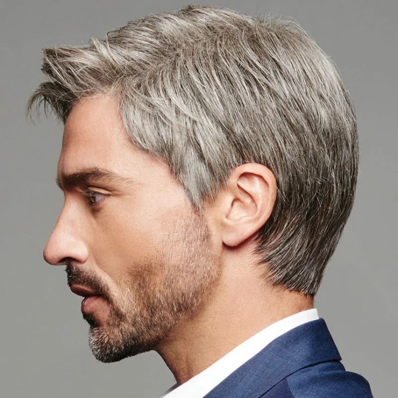 New men's cross-border AliExpress wig European and American brown gray oblique points Factory Direct wig Men