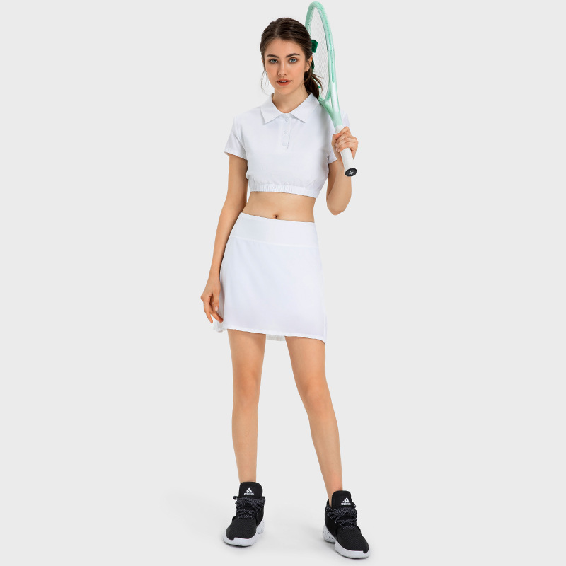 New sports short sleeve lapel polo shirt breathable with chest pad waist short yoga fitness T-shirt DS334