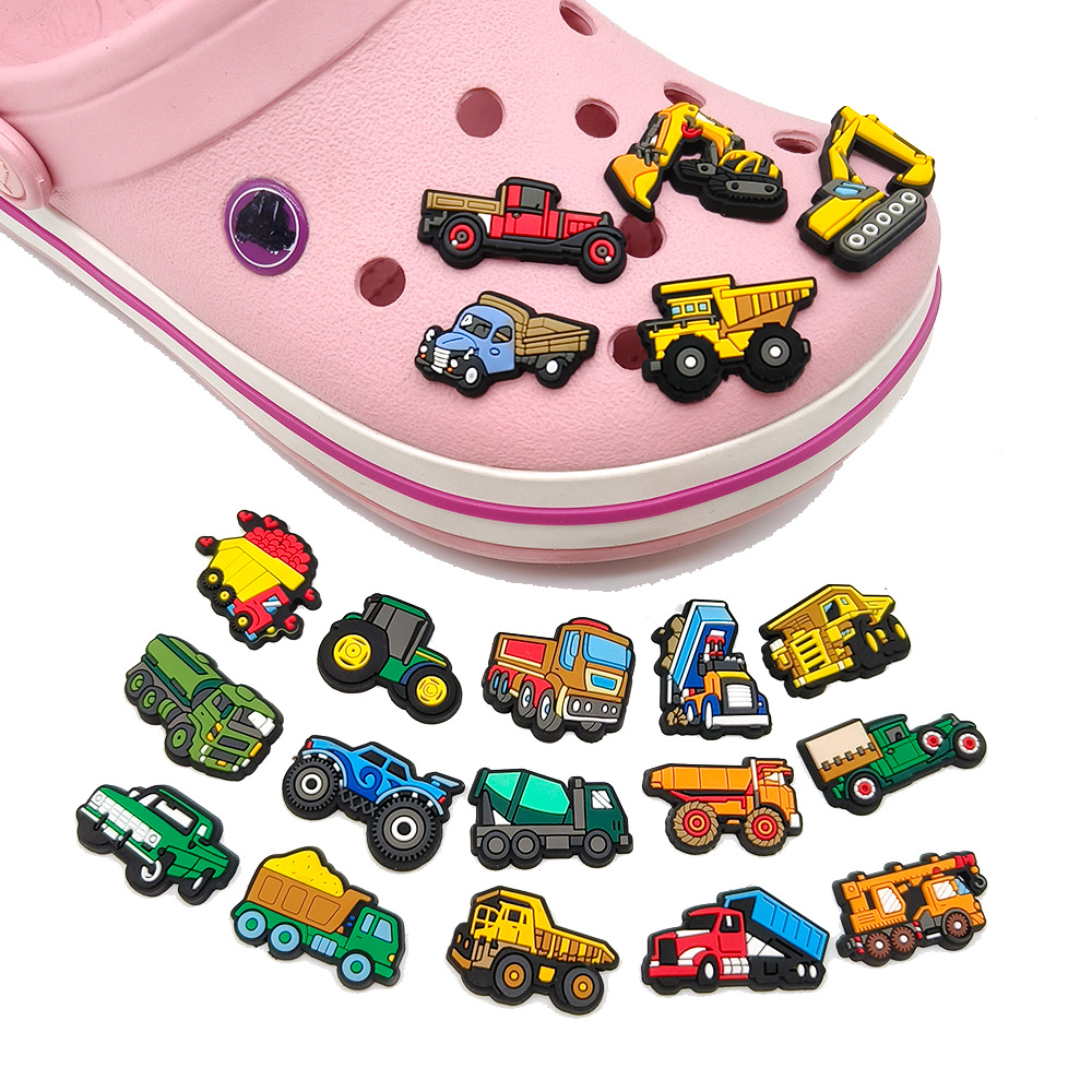Cartoon Cute Engineering Car Series Hole Shoes Shoes Flower Shoe Buckle Soft Rubber Shoe Accessories Children's Toy Gift