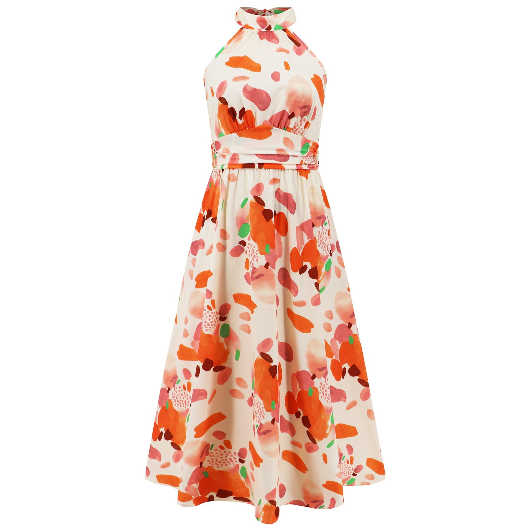 Sexy stand collar sleeveless printed skirt cross-border foreign trade women's new mid-length dress European and American foreign trade explosions