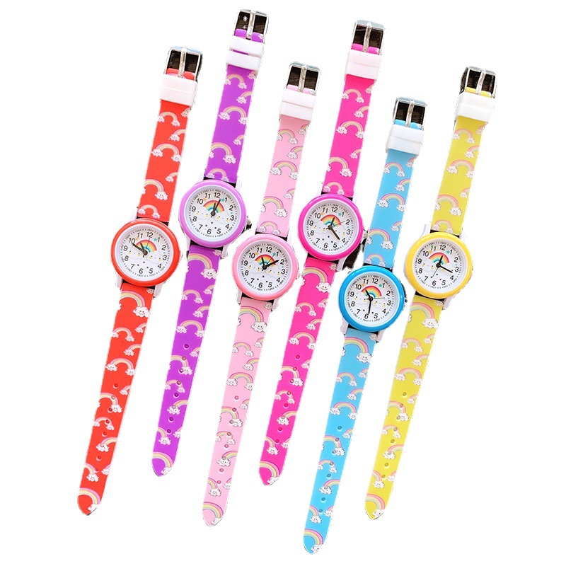 Cross-border explosions rainbow printed silicone tape children's watch girls cute cartoon watch quartz watch wholesale supply