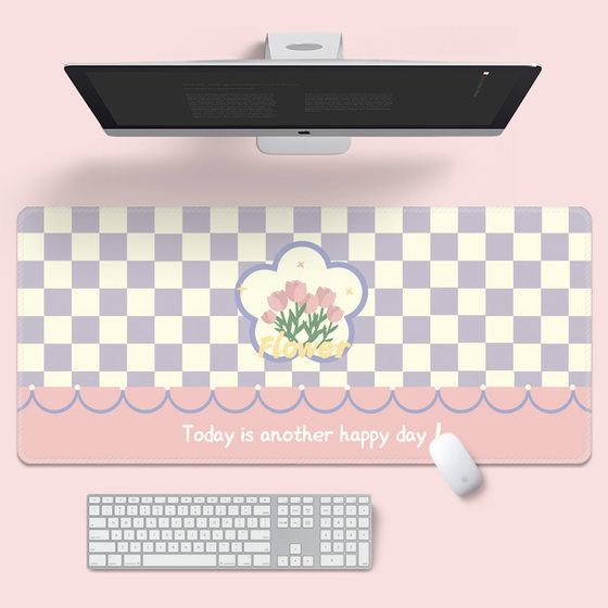 Oversized ins Style Plaid Mouse Pad Cute Flower Bear Laptop Keyboard Pad Office and Study Desk Pad