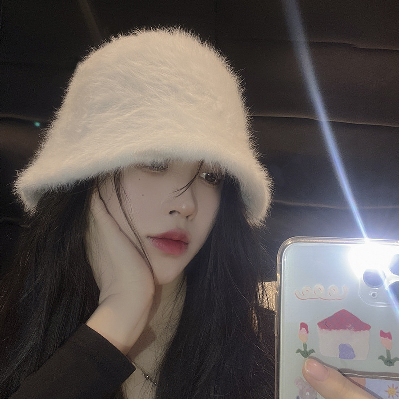 兔毛帽子女秋冬季百搭時尚水桶帽大碼大頭圍顯臉小毛絨漁夫帽盆帽