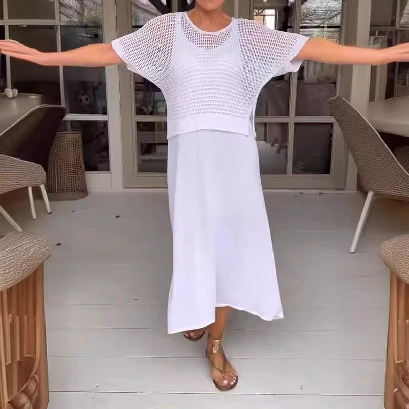 Cross-border New Rack Knitted Empty Dress suit Casual Solid Color Round Neck Knitted Sweater European and American Style dress suit