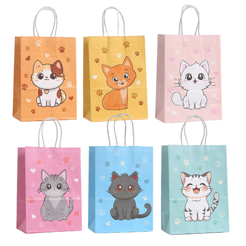Shopping Packaging Bag Printed Gift Bag Cartoon Cat Tote Bag Wholesale Kraft Paper Bag Simple Shopping Bag