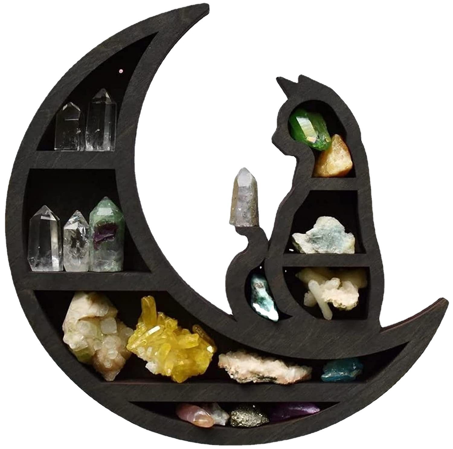 跨境新品Cat in the Moon Crystal Wooden Shelf月亮猫木制水晶架