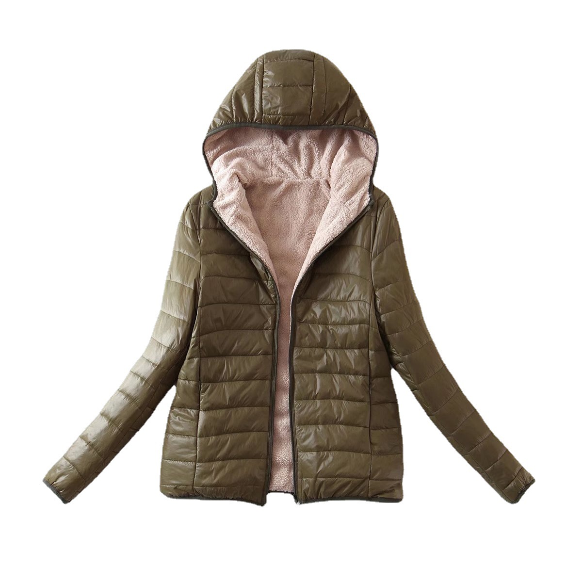 Autumn and Winter new Korean style hooded slim fleece-lined cotton-padded coat warm lambswool top women's coat