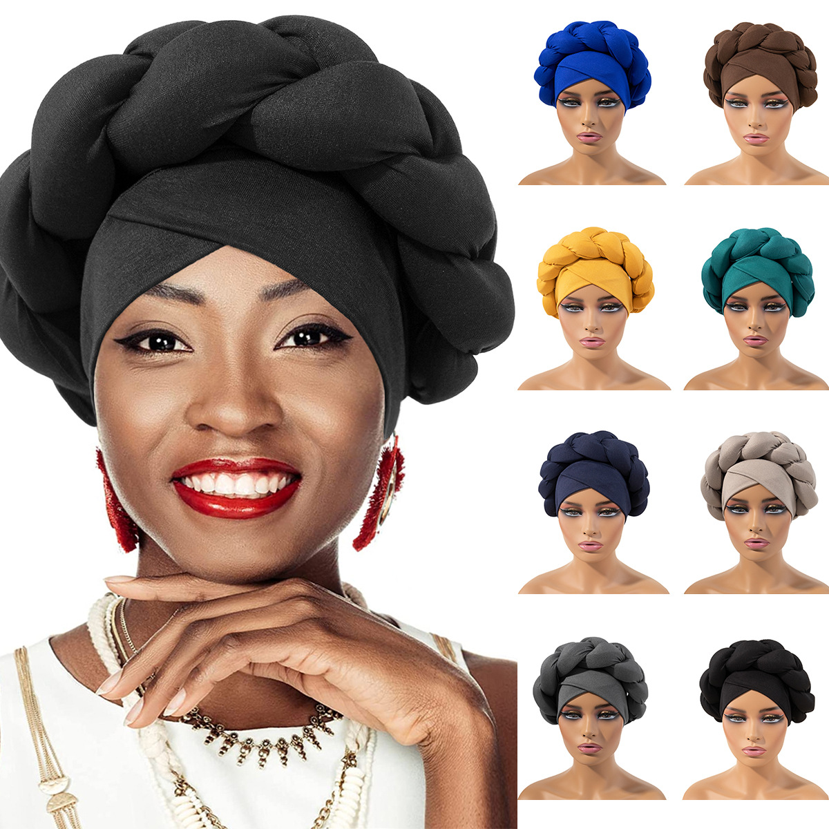 Europe and the United States best selling milk silk big braid turban hat solid color sponge wrap hat bohemian turbans