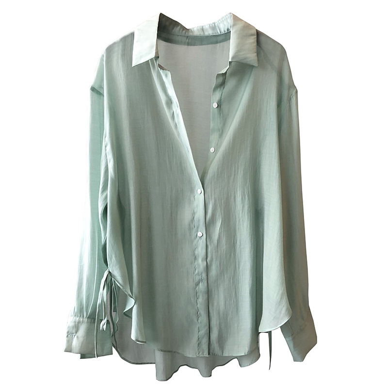 Words Double Strap Design Sense Shirt Women's 2024 Summer New Korean Style Shirt Lightweight Loose Sun Protection 3117