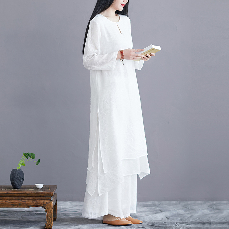 One-piece delivery fairy artistic Chinese style Tencel cotton and linen tea clothes two-piece yoga clothes Zen dance clothes suit women
