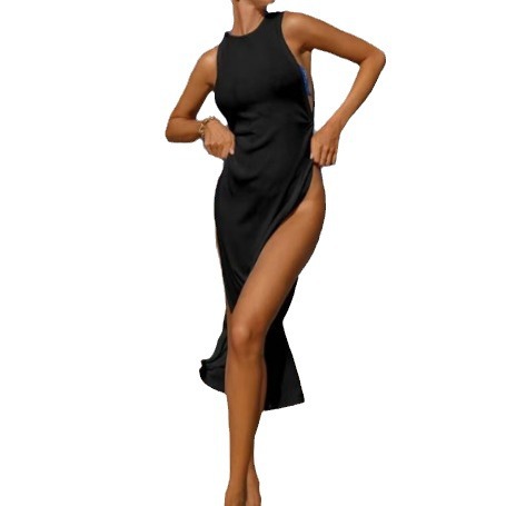 Cross-Border fashion European and American sexy western style small pit one-piece solid color beach dress bikini swimsuit one-piece delivery
