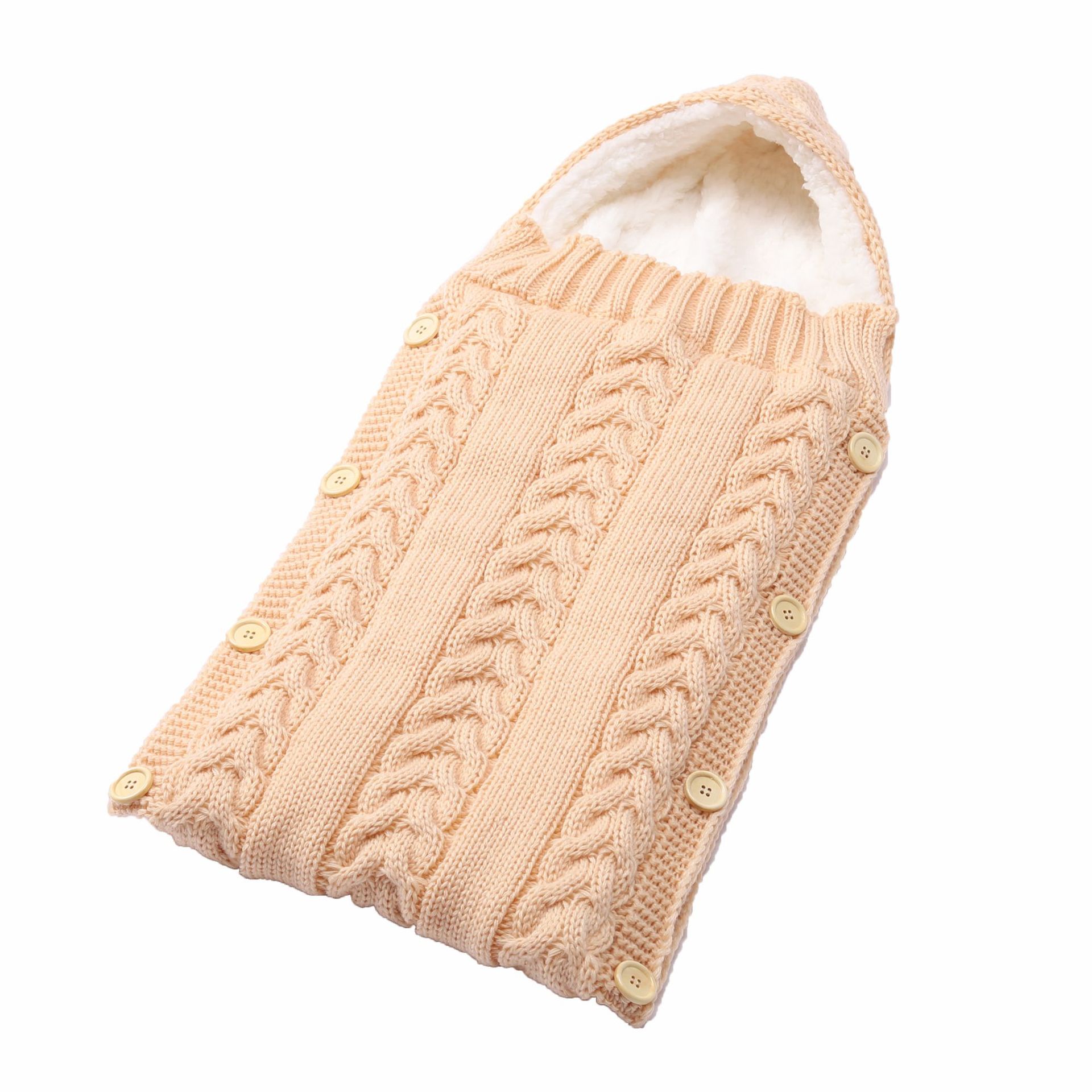 European and American Knitted Baby Sleeping Bag Hooded Button Autumn and Winter Thickened Cart Sleeping Bag Cute Props