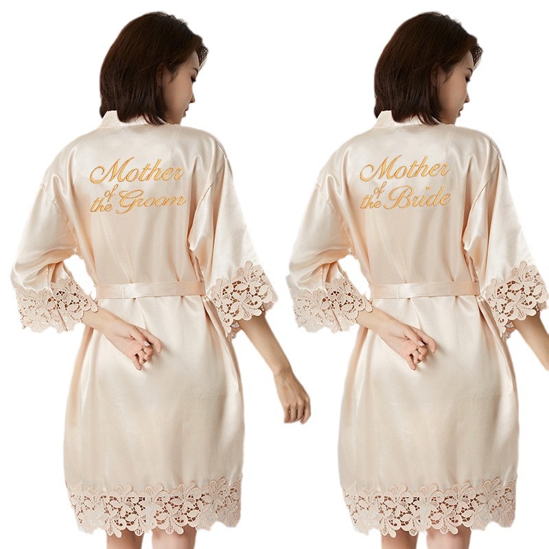 Cross-border Mother bride gown morning gown lady lace nightgown wedding makeup bridesmaid group wedding kimono