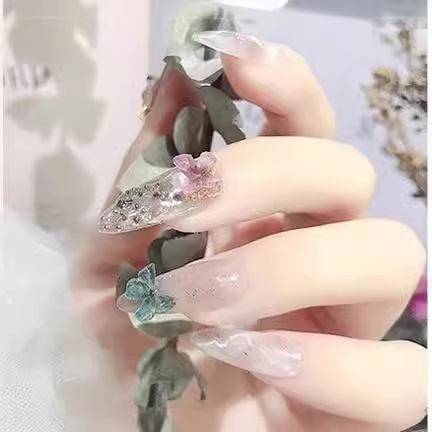 ins Little Red Book Same Nail Art Butterfly Jewelry Heat Shrinkable Finished Stereo Frosted Butterfly Nail Sticker