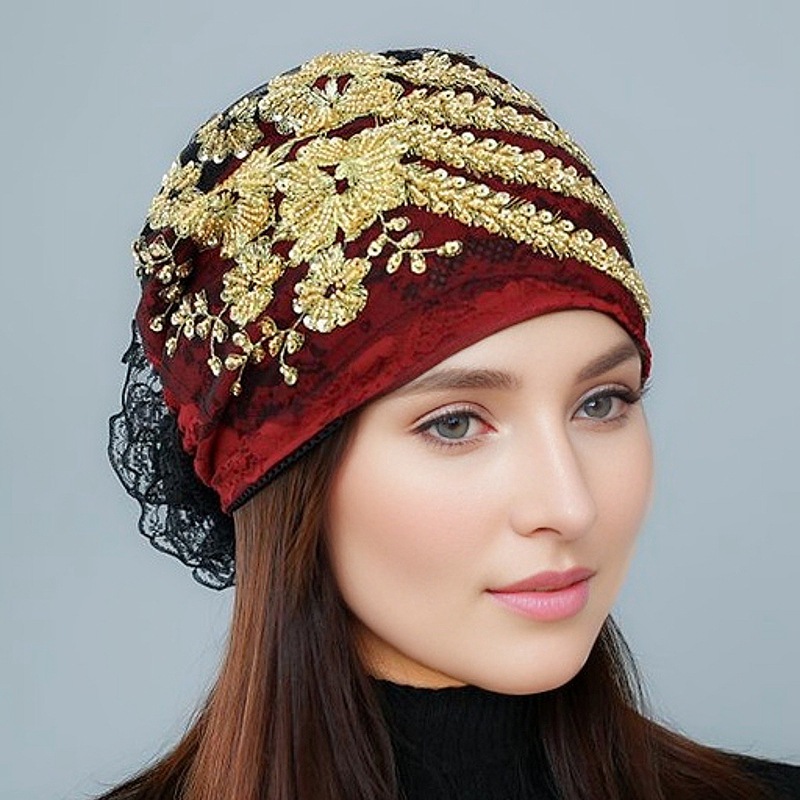 Spring phoenix tail flower toe cap headscarf hat adult hat ethnic style fashionable breathable white hair covering big flowers