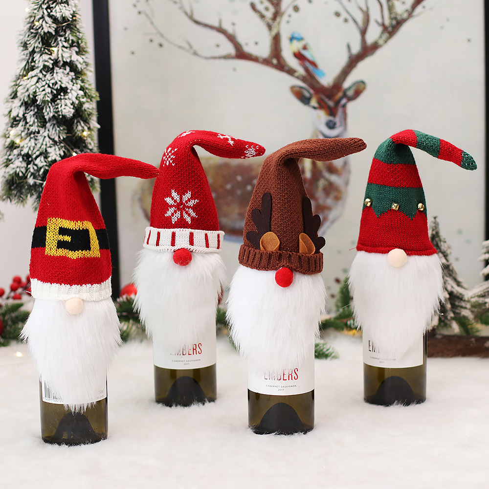 Cross-border new products Christmas decorations knitted fabric cartoon Rudolph the Forester faceless doll red wine bottle cover