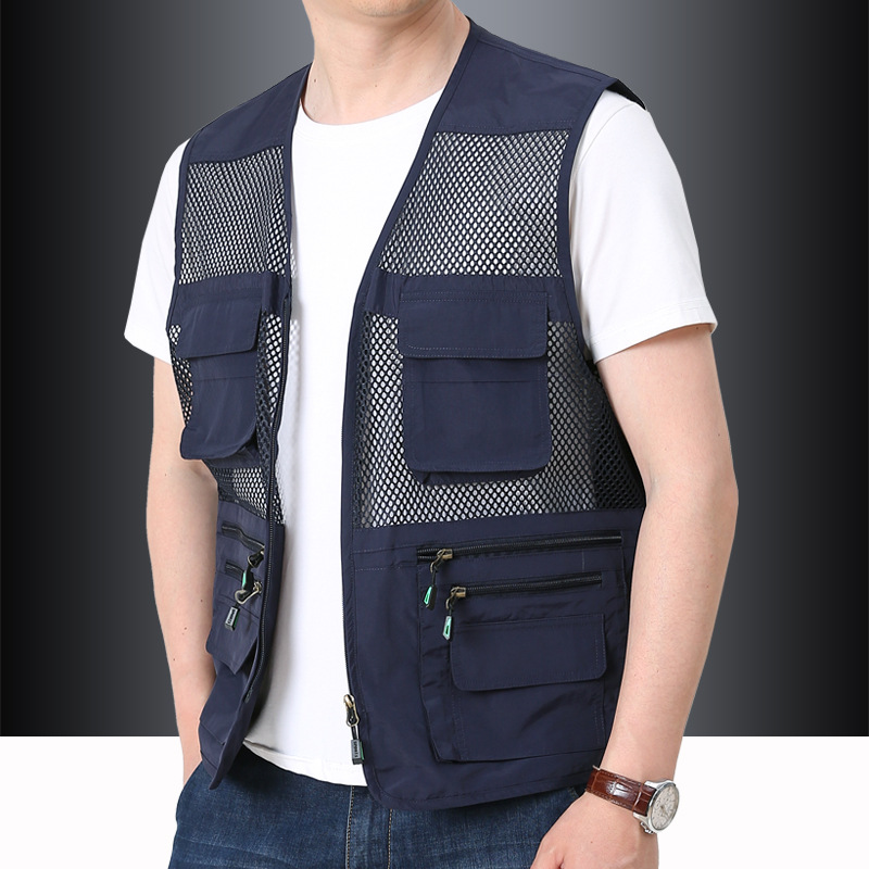 Workwear Vest Men's Multi-Pocket Functional Vest Thin Mesh Vest Fishing Photographer Mountaineering Suit Waistcoat