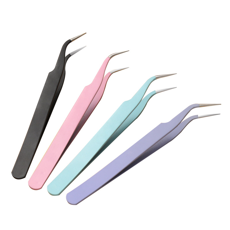 Color hand account tweezers macaroon small fresh pointed elbow thickened stainless steel tweezers student hand account DIY