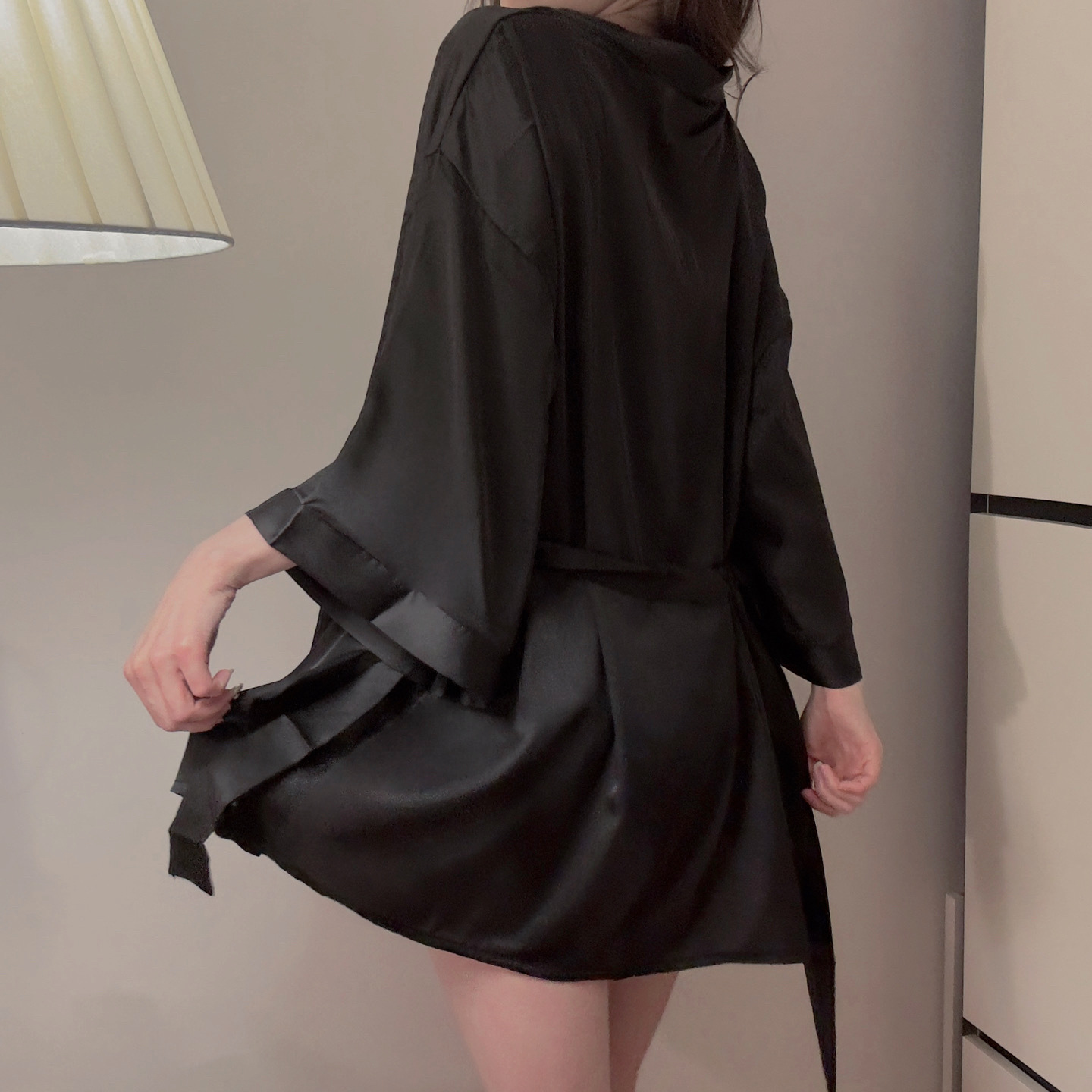 Night Fun Dessous Sexy Satin Dünne Strickjacke Schnürnachthemd Übergröße Bademantel Hauskleidung Pyjama Damenanzug_voghion.com