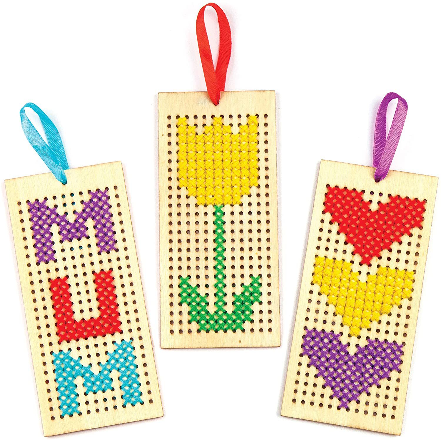 DIY Handmade Crafts Decorative Wooden Cross Stitch Bookmark Set Decorative Rectangular Wooden Crafts