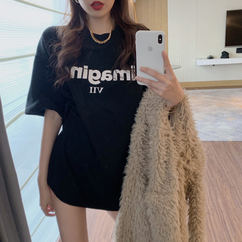 Large size short sleeve T-shirt female collar summer Korean version of New Loose Women's Letters foreign trade Women's wholesale