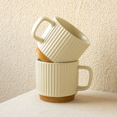 Creative retro style mug embossed vertical pattern ceramic water cup stacked Cup coffee cup household High-looking Cup