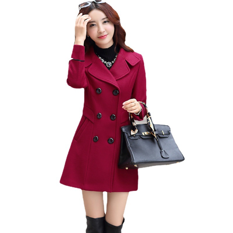 2020 Autumn and Winter Women's Trench Coat New Korean Style Slim Fit Woolen Coat Double-breasted Women's Long Woolen Coat