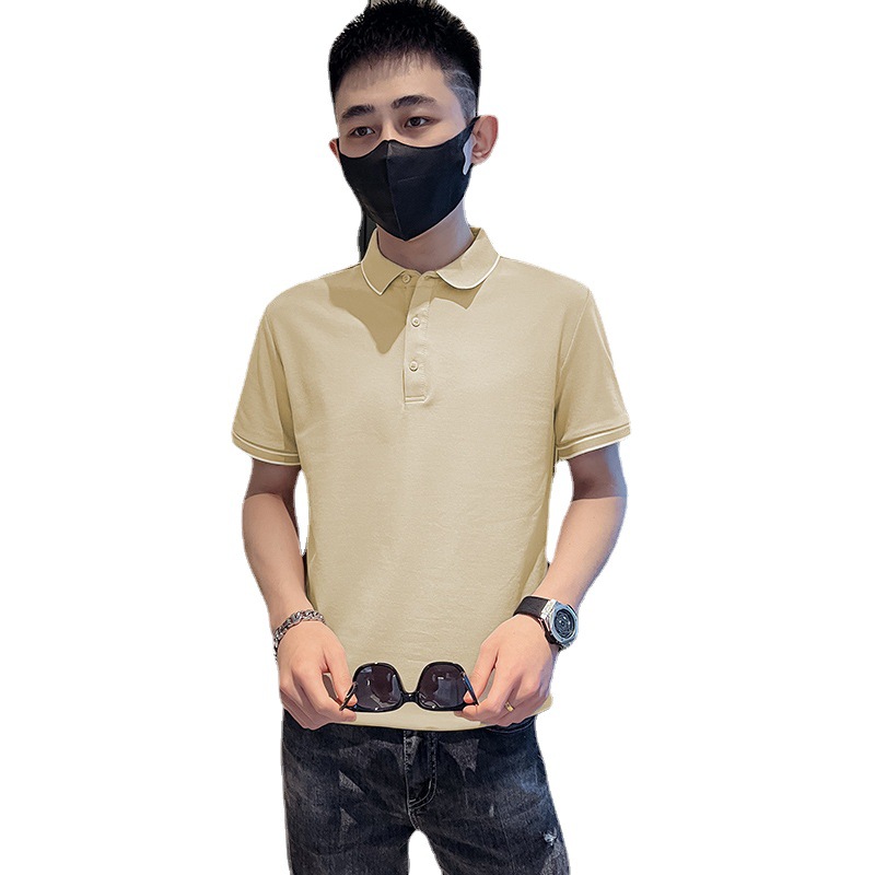 TikTok Same Style Ice Silk Short-sleeved Men's T-shirt Polo Shirt Summer 2023 New Fashionable High-end Lapel All-match Casual