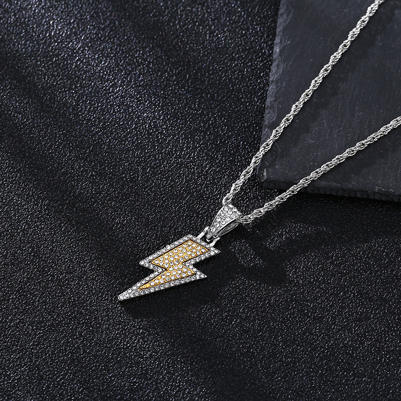 European and American hip hop full diamond lightning necklace personality hip hop men's trendy women's necklace long sweater chain ornaments