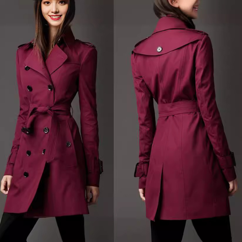 2022 spring Amazon new windbreaker European and American trend double-breasted slim long windbreaker star same
