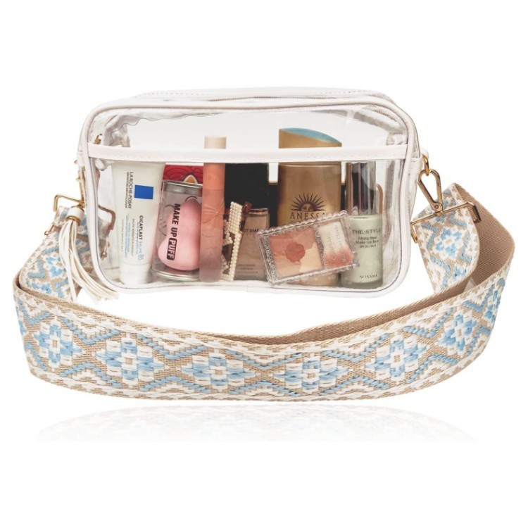 Amazon Transparent Waist Bag Stadium Certified Wide Shoulder Strap, PVC Chest Bag Transparent Crossbody Wallet Sling Backpack
