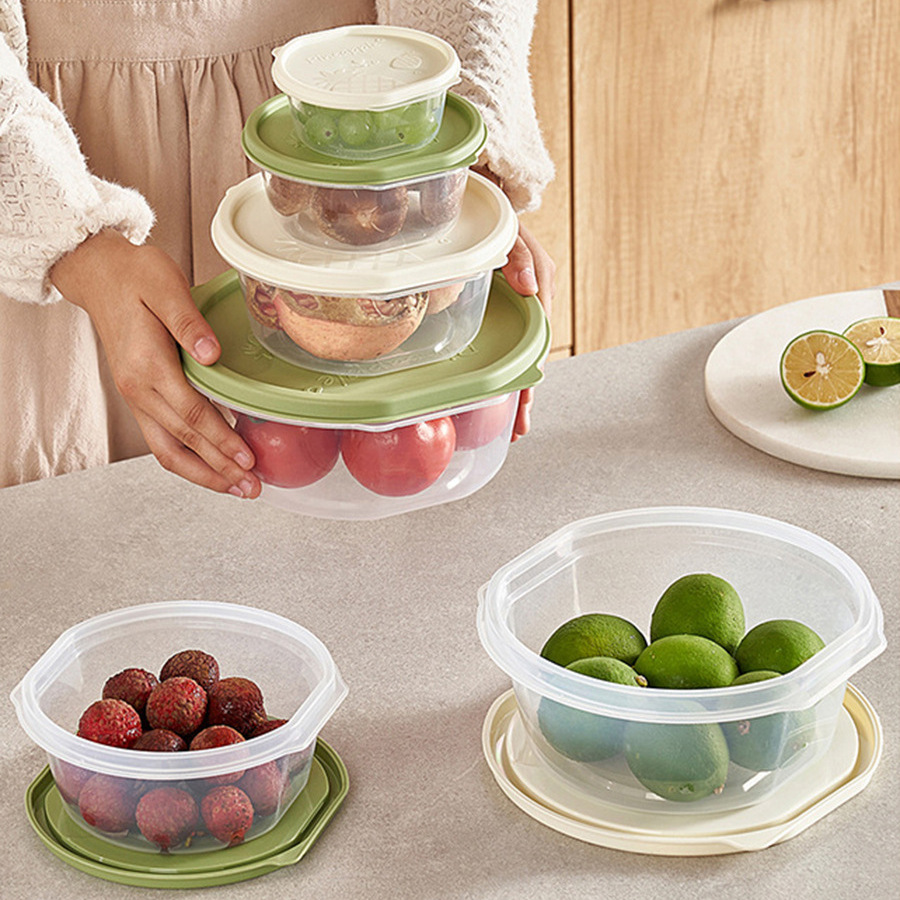 Fruit Fresh-keeping Box Wholesale Four-piece Food Grade Household Plastic Microwave Heatable Refrigerator Sealed Lunch Box