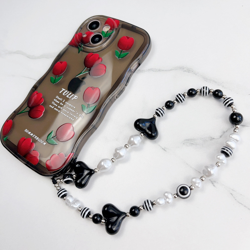 New Japanese and Korean ins colorful love mobile phone chain ornaments universal beaded color chain anti-lost portable rope