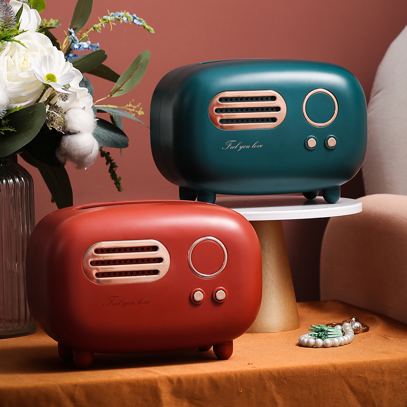 Vintage Creative Tissue Box Desktop Paper Box Internet Trendy Light Luxury Ornaments Cute Girls ins Style Radio Paper Box