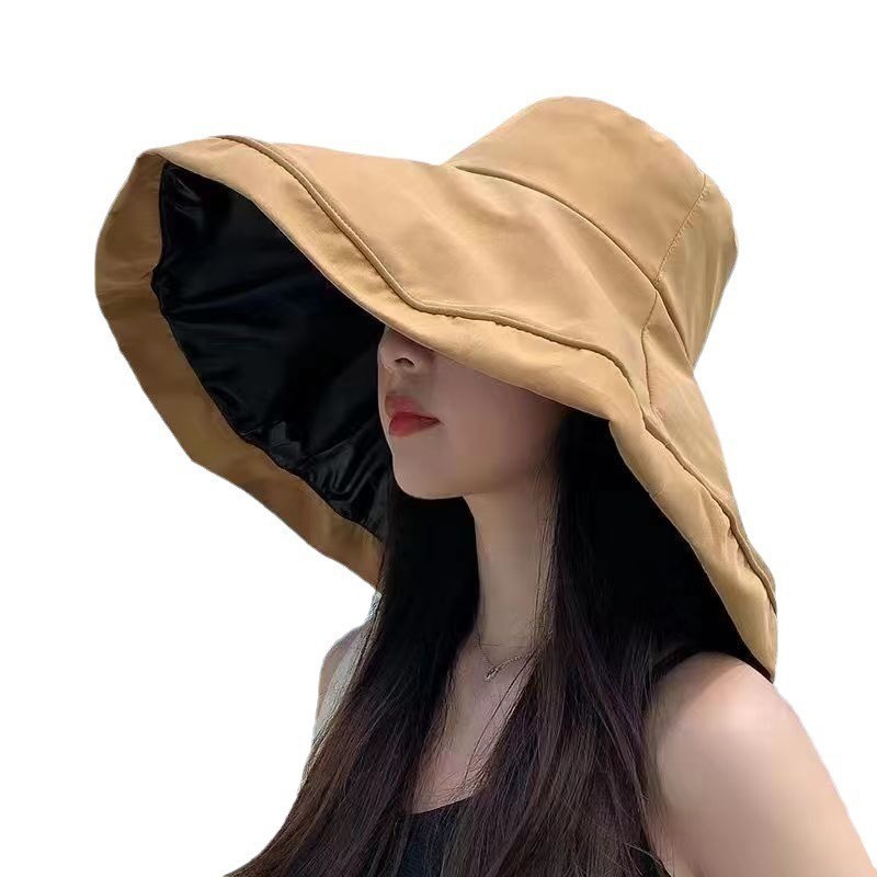 2024 new summer fisherman hat Women's Big brim black rubber sun protection hat UV protection sun protection hat foldable