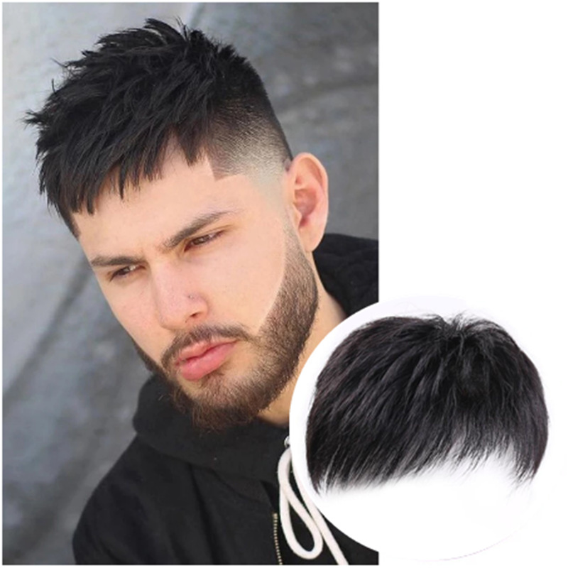 AliExpress foreign trade wig piece men's head replacement piece forehead bald cover white hair natural breathable artificial hair